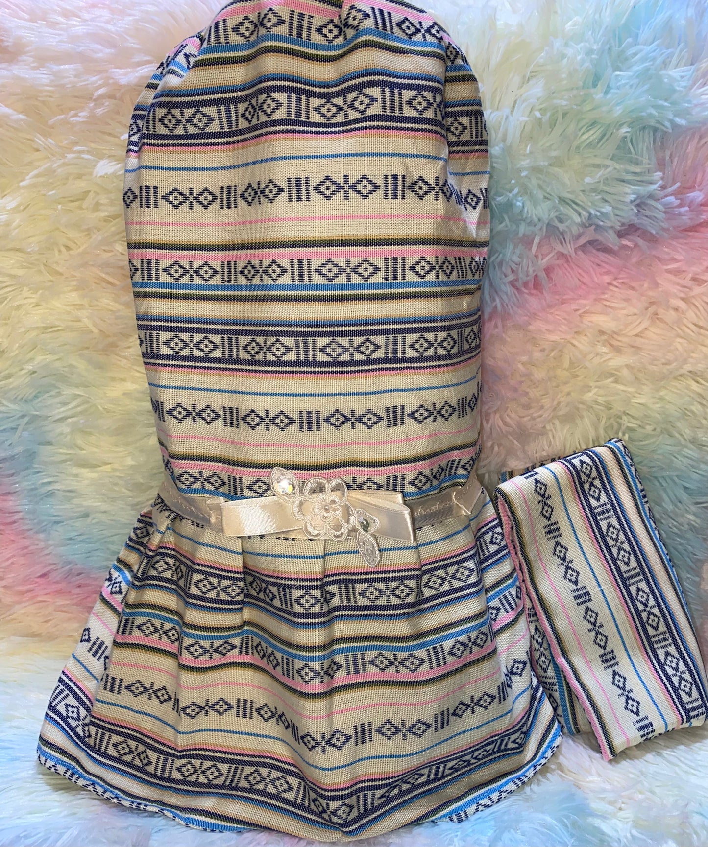 Set vestido de licuadora con manta,en tela típica
